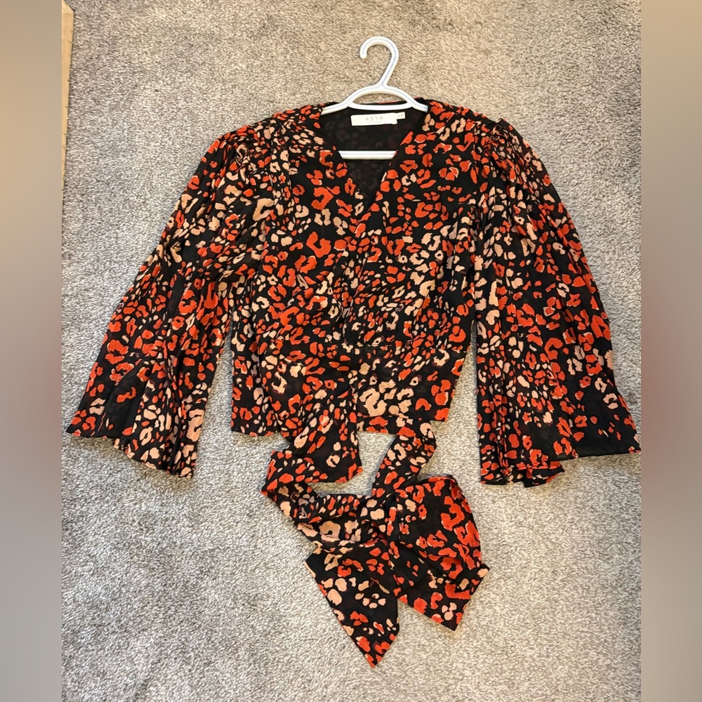 Astr Black and Orange Leopard Print Blouse